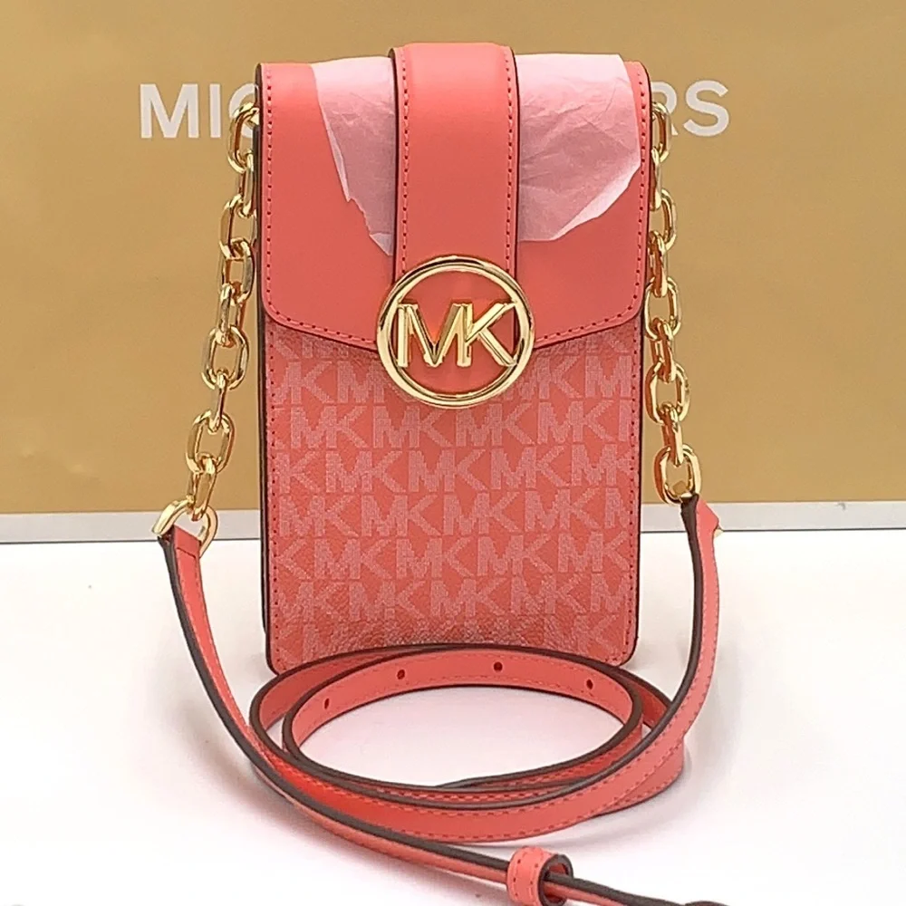 Michael Kors Carmen Small Logo Smartphone Crossbody Grapefruit signature color